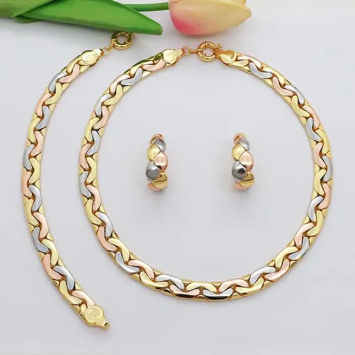 Ensemble de bijoux brésiliens plaqués or 18 carats, collier, Bracelet, boucles d'oreilles, couleur or de haute qualité, adaptés à un usage quotidien, Banquet