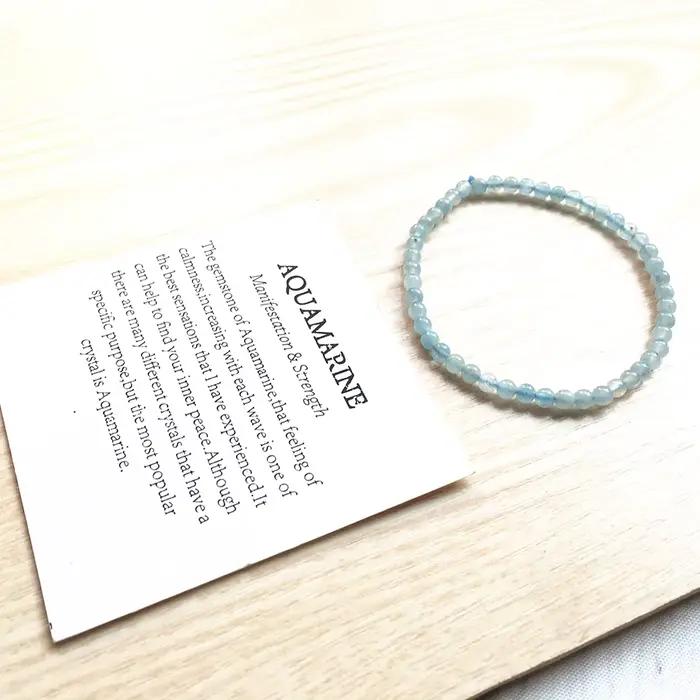 Ruberthen – Bracelet aigue-marine naturelle de 4 MM, Mini pierres précieuses pour femmes, bijoux énergétiques de Yoga