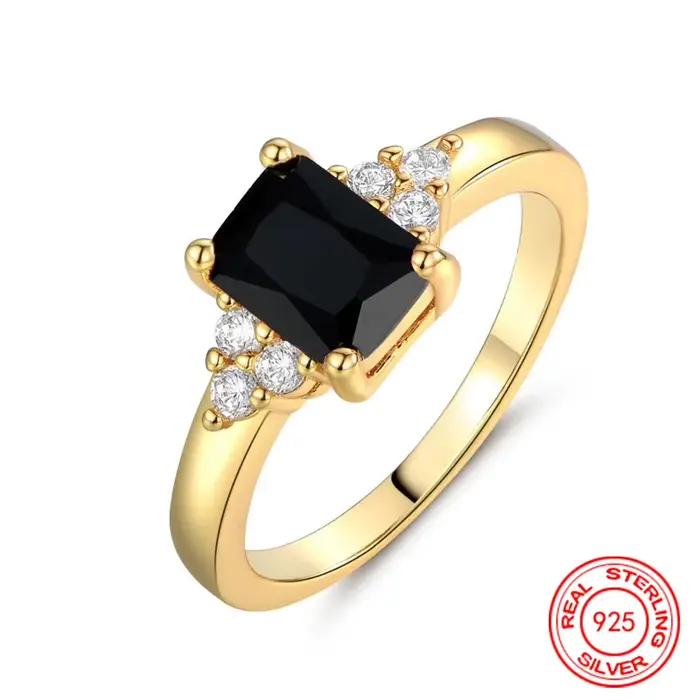 Bague SHYDAN en argent sterling 925 et or 18 carats avec zircon noir pour femme