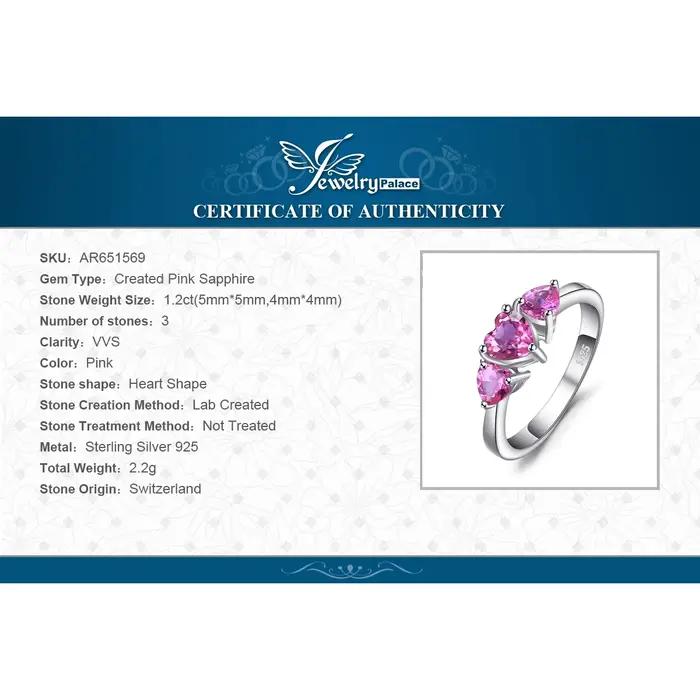 Amour Coeur 1.2ct Créé Saphir Rose 925 Argent Sterling 3 Bague en pierre pour Les Femmes De Fiançailles De Mode Cadeau