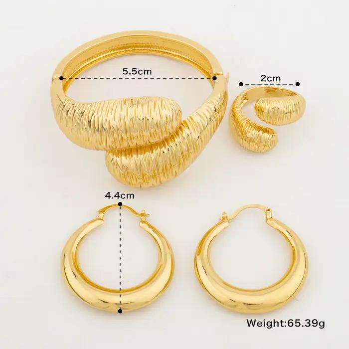 Ensemble de bijoux éthiopiens en or pour dames, bracelet à main et bague de cocktail, design rétro, fête brésilienne, document, 2 pièces