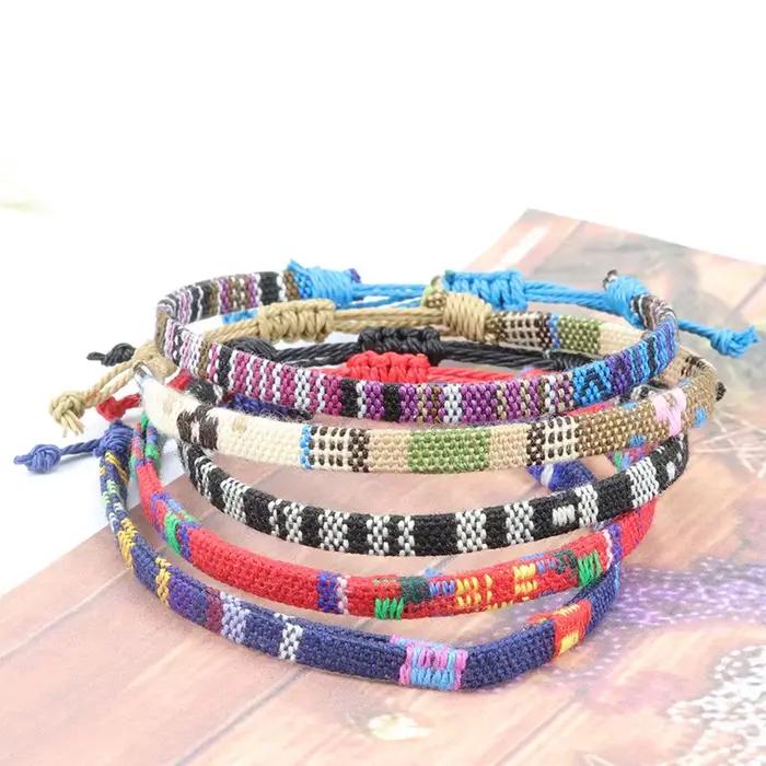 Bracelets de cheville en tissu tissé pour femmes et hommes, corde tressée à la main, nœud de plage, tissage ethnique Boho, breloque réglable