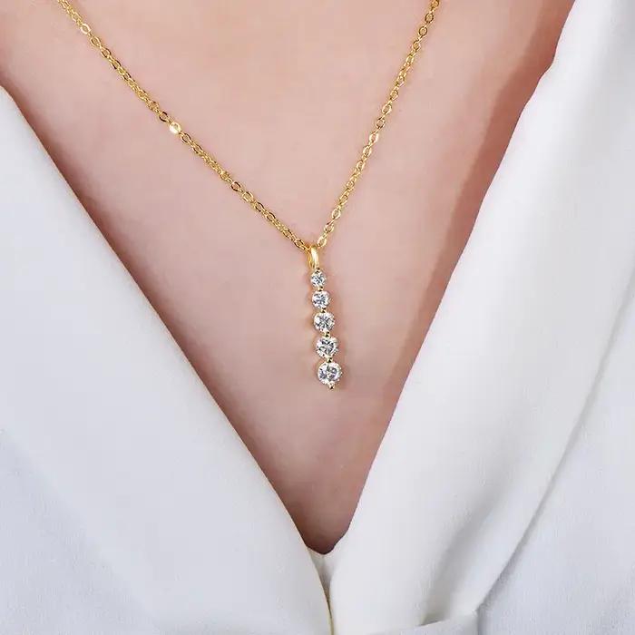 Lnngy – collier brillant en Moissanite à 5 pierres