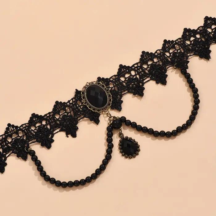 Vintage-Tour de cou en dentelle gothique classique pour femme