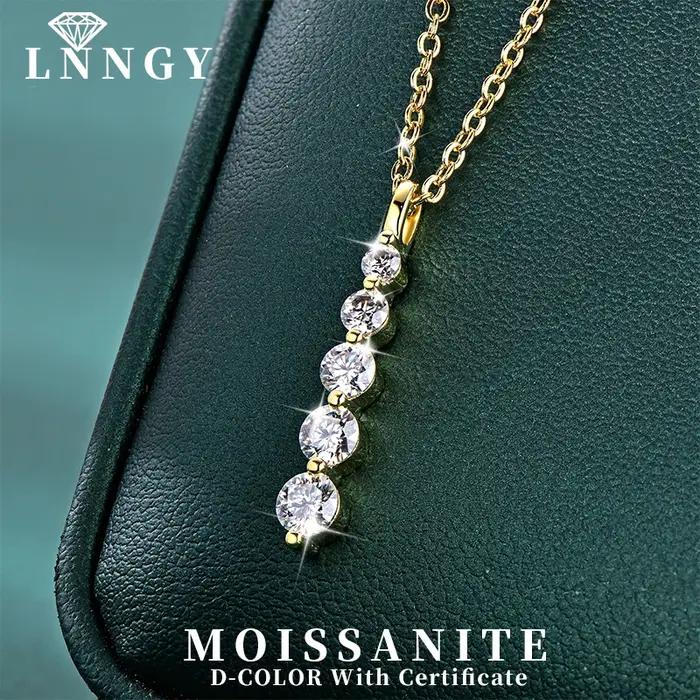 Lnngy – collier brillant en Moissanite à 5 pierres
