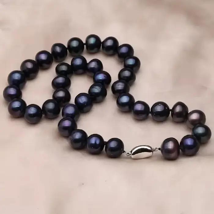 Collier de perles noires de Tahiti naturelles AAAA 10-11mm avec certificat NSQSIC pour femmes occasions spéciales elegance sophistiquée argent sterling