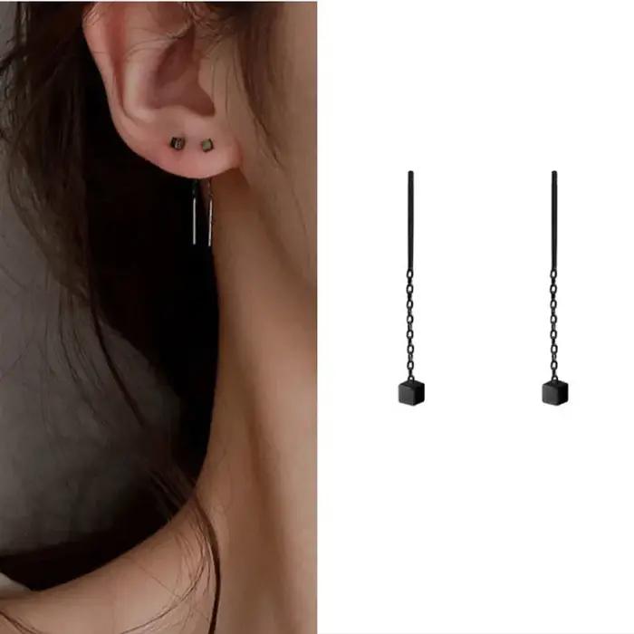 Boucles d'oreilles pendantes en or rose pour femmes, ligne d'oreille longue, enfileur de piercing en