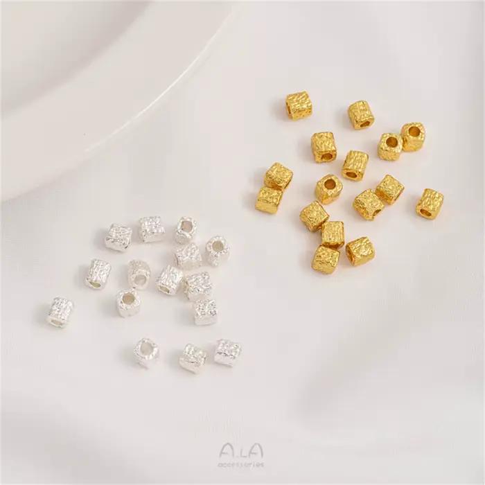 Marteau météorite en or et argent 18K, petites perles carrées faites à la main, amples, Bracelet, collier, accessoires de bijouterie