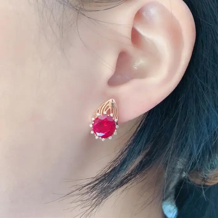 Boucles d'oreilles en cristal de rubis plaqué or violet pour femme