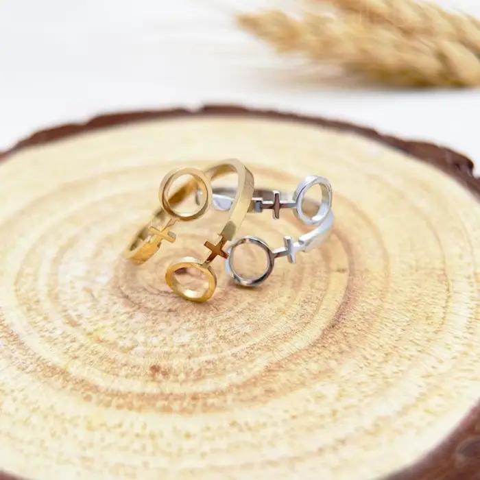 Bague CEYAWEI en acier inoxydable avec plaquage or 18 carats, symbole de Vénus pour femmes, bijou de fierté lesbienne, élégant pour occasions spéciales