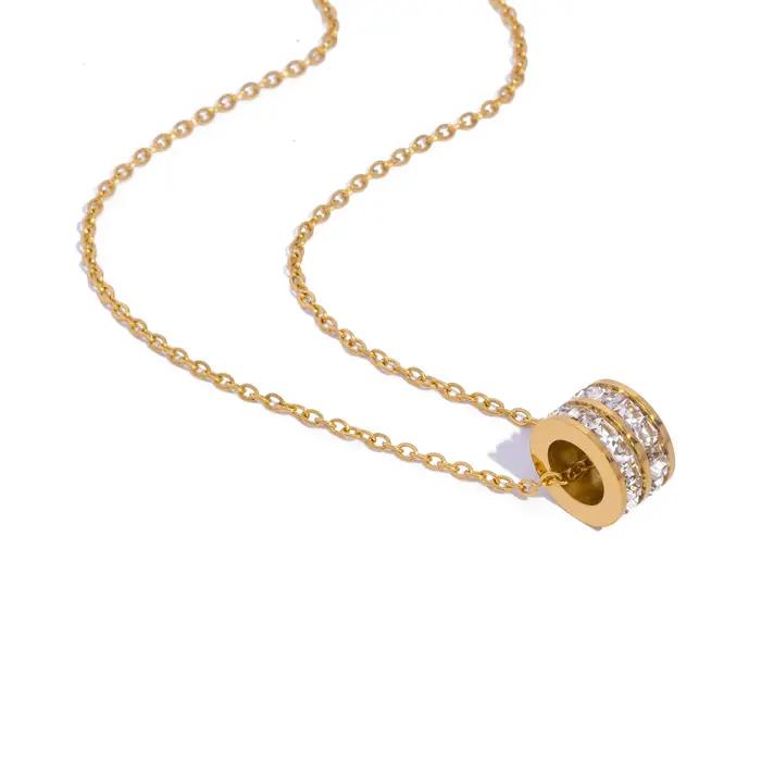 Collier pendentif double rangée CZ en acier inoxydable plaqué or 18 carats, étanche, hypoallergéniqu