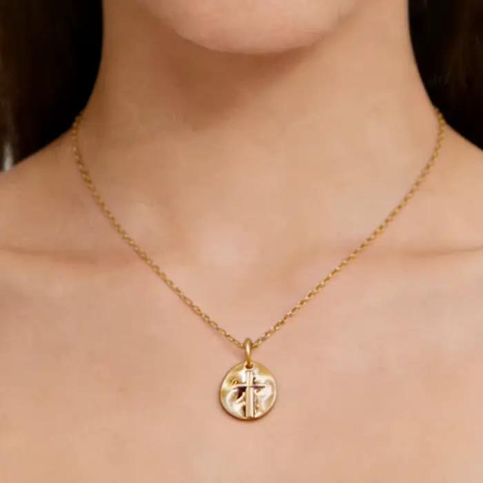 VKVVA bijoux de mode 16 pouces plaqué or classique croix argent plaqué pendentif collier pour les femmes cadeaux d'anniversaire, cadeau Unique