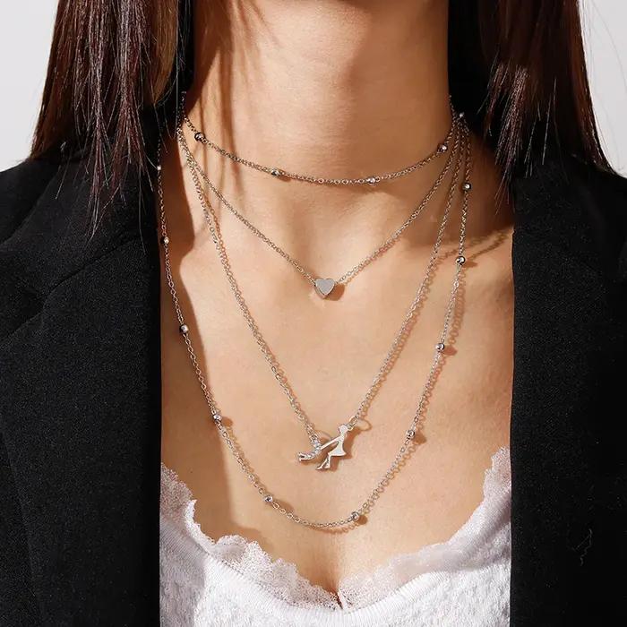 Collier Aihua bohème multicouche couleur argent avec pendentif œil pour femme, style vintage