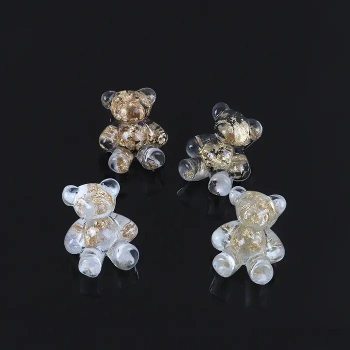 Boucles d'oreilles clous en résine dorée transparente en forme d'ours mignon pour femme