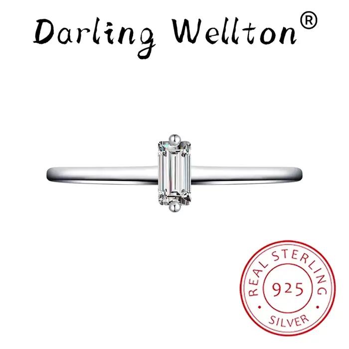 Bague de couple en argent regardé S925 pour femme, baguette classique, diamant complet, géométrie 100% originale, fiançailles, cadeau de bijoux pour patients
