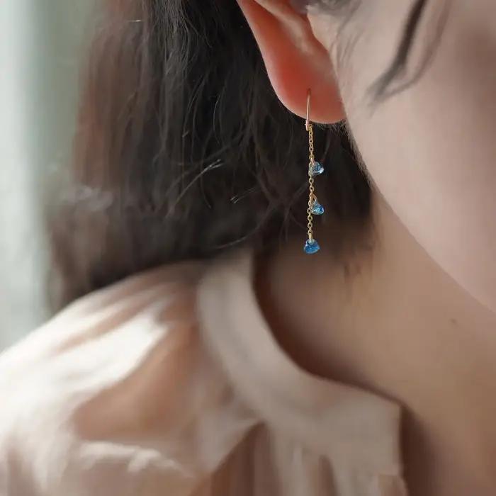 Boucles d'oreilles pendantes en argent 925 plaqué or 14K