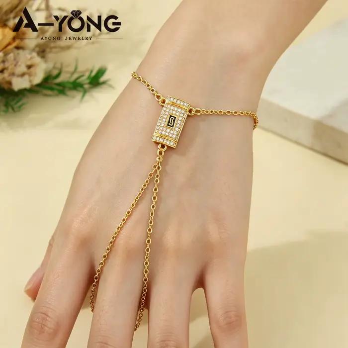 Bracelet en zirconia style arabe plaqué or 24 carats chaîne de main italienne élégante pour femmes musulmanes occasions spéciales