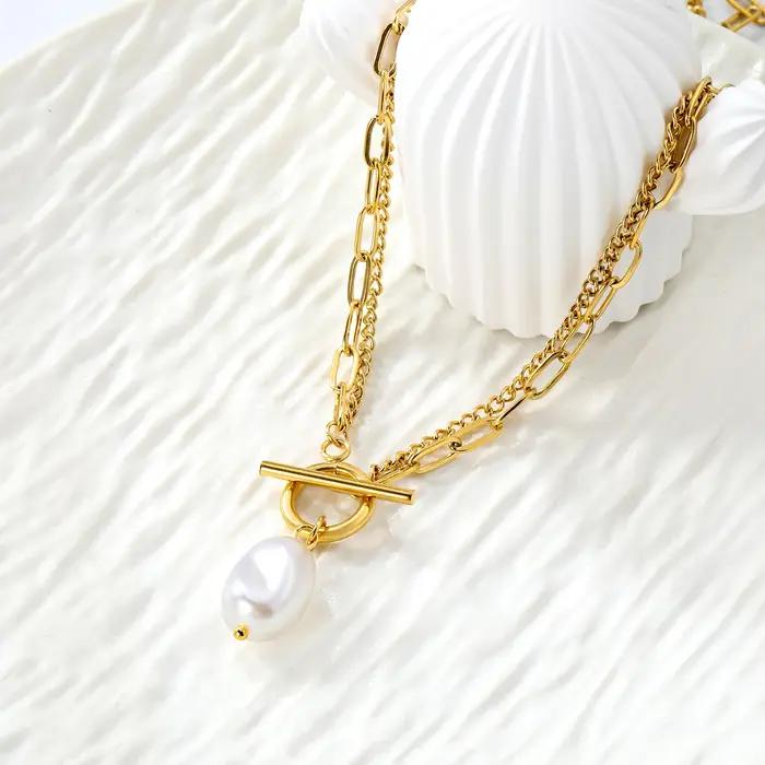 LUXUKISSKIDS – collier avec pendentif en fausse perle ovale en acier inoxydable 316L pour femmes