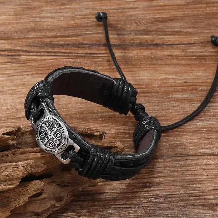Bracelets en cuir tressés faits à la main vintage pour hommes, mythe, croix, écriture, rétro, à lace