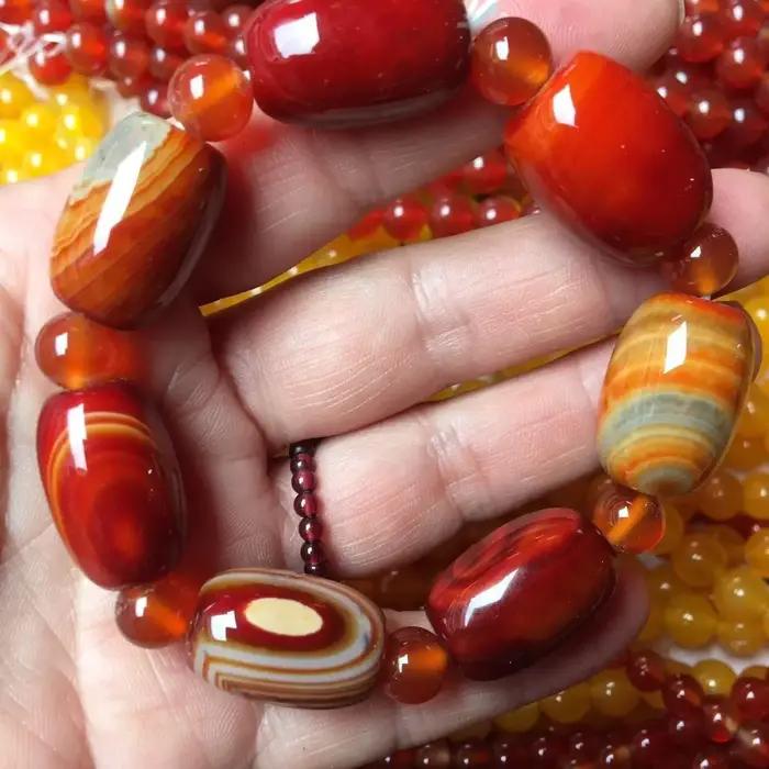 Bracelet élastique à rayures ovales rouges perlées, unisexe, cadeau quotidien, fait main