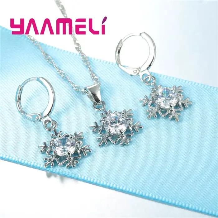 Ensemble de bijoux flocon de neige en argent Sterling 925 pour femmes