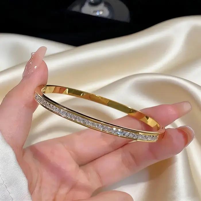 Bracelet jonc de luxe en acier inoxydable plaqué or pour femme