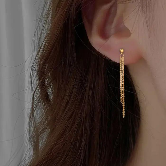 Boucles d'oreilles en acier inoxydable avec placage or 14 carats design géométrique classique pour femmes occasions spéciales étanches et hypoallergéniques