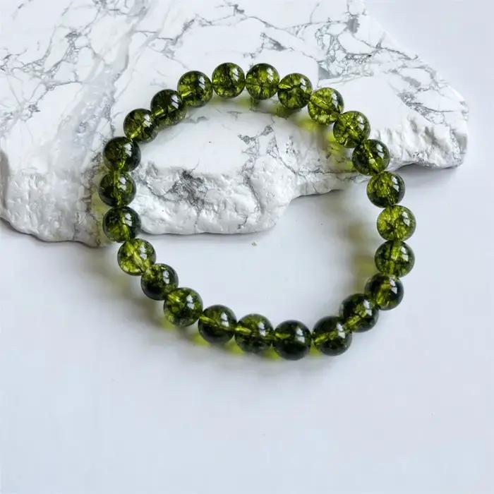 Bracelet en pierre naturelle péridot et perles de cristal pour femmes style moderne vert occasion spéciale