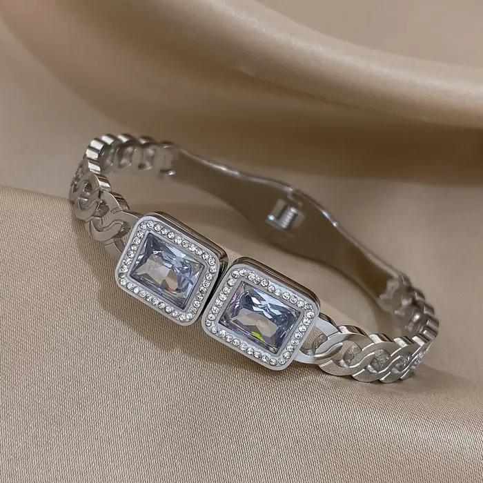 DODOHAO grand carré cristal à la mode élégant Zircon Bracelet en acier inoxydable couleur or argent luxe haut de gamme