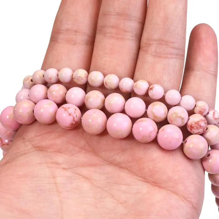 Perles rondes turquoises rose clair pour la fabrication de bijoux, Bracelets et colliers, 15 pouces,
