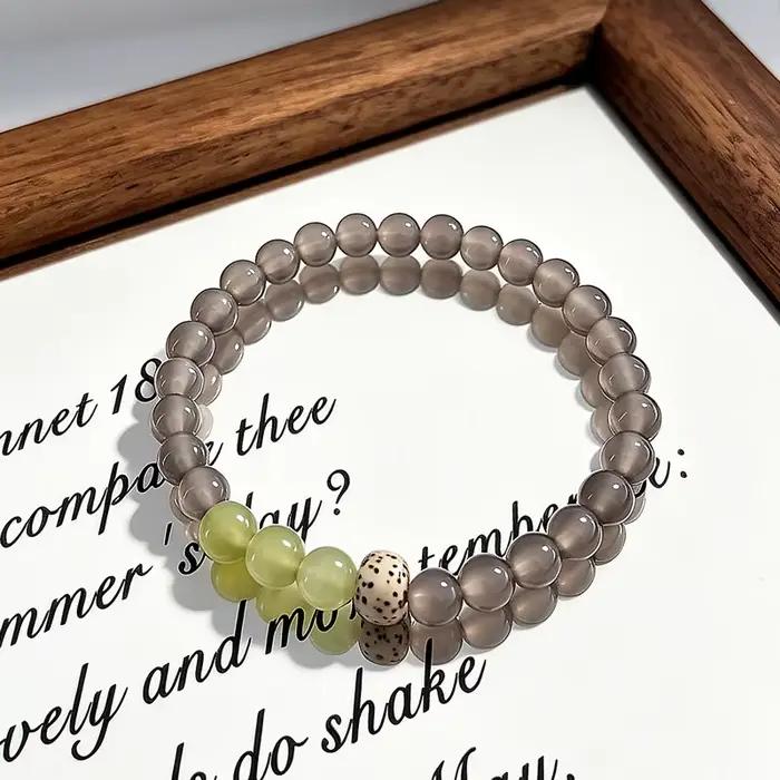 Bracelet en perles d'agate grise de 6 mm, jade serpentine, pour femmes, minimaliste, luxe, lune, éto