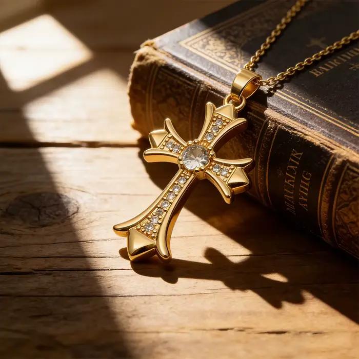 Collier croix en cristal avec zircon pour femme symbole de foi bijou quotidien pour mariage et cérémonies religieuses