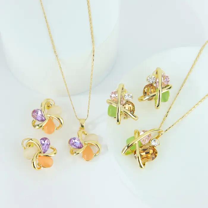 Ensemble de bijoux vintage en cristal zircone colorée 14k collier boucles d'oreilles pour femmes occasions spéciales minimalistes européens rares