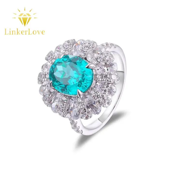 Bague de fiançailles en tourmaline Paraiba et zirconium pour femmes, alliance de mariage, élégance classique, certificat GDTC inclus, occasion spéciale