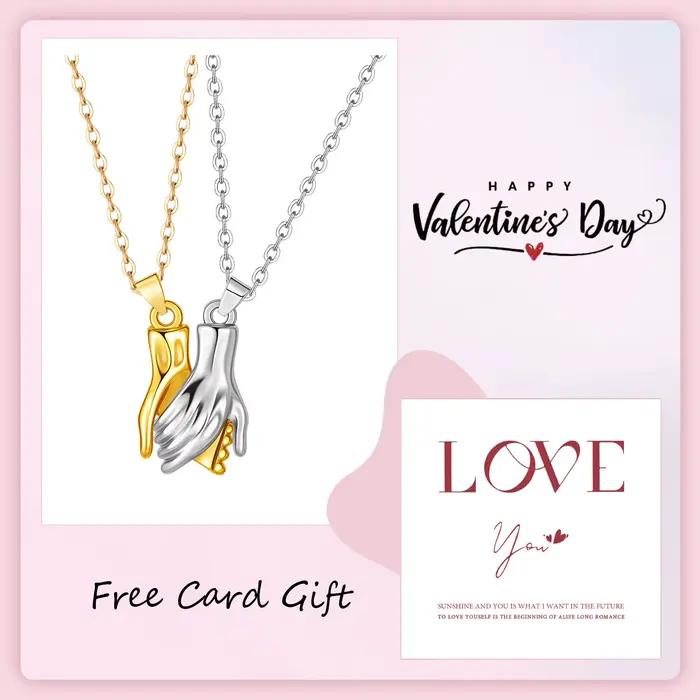 Ensemble Unique de collier d'attraction magnétique pour Couple, pendentif à main pour femmes et hommes, cadeau de saint valentin