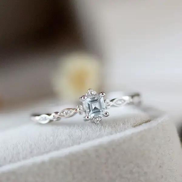 925 argent BlueTopaz Zircon anneaux à la mode pour les femmes Anillos de mariage pierres précieuses Simple Bizuteria