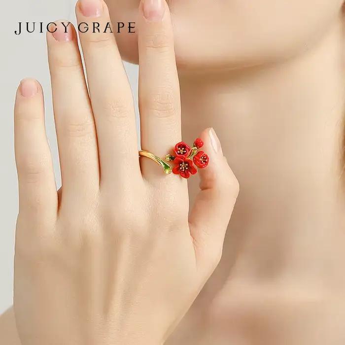 JUICY GRAPE-Bague fleur de bégonie rouge pour femme