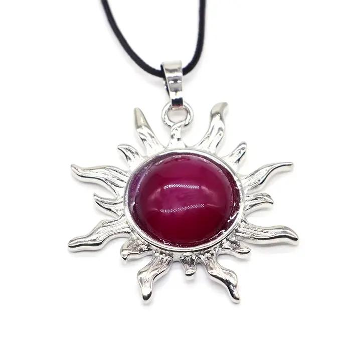 Pendentif Soleil en Alliage d'Argent Plaqué avec Pierre Naturelle de Quartz, Accessoires de Fabrication de Bijoux DIY, Collier Cadeau avec Pierre Soleil