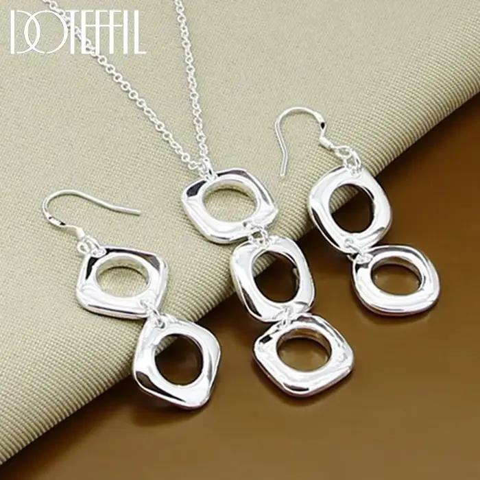 DOTEFFIL 925 en argent Sterling rond carré collier boucle d'oreille ensemble pour femme mariage fian
