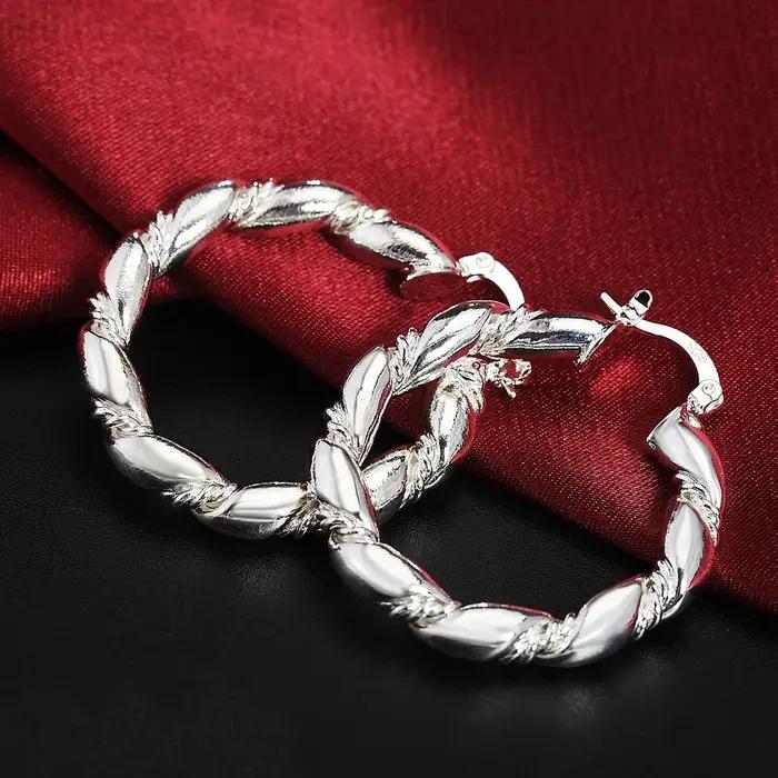 Chaude 18K or rose corde ronde grande 4 cm boucles d'oreilles en argent Sterling 925 bijoux de mode fête de mariage marque populaire cadeaux de vacances