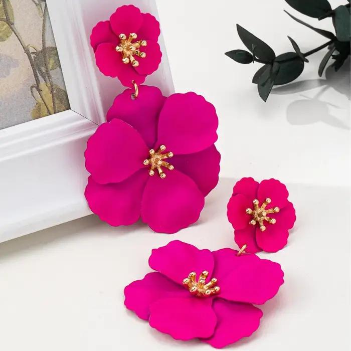 Grandes boucles d'oreilles pendantes à fleurs pour femmes