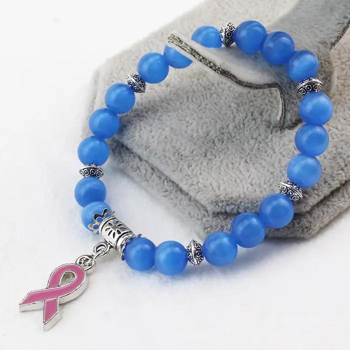 Nouveauté bijoux de sensibilisation au Cancer du sein Bracelet de perles opale rose Cancer du sein r