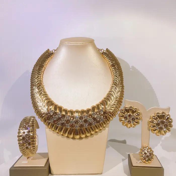 Ensembles de bijoux exagérés dorés pour femmes, collier en biscuits champagne fumant, bijoux de fiançailles de luxe