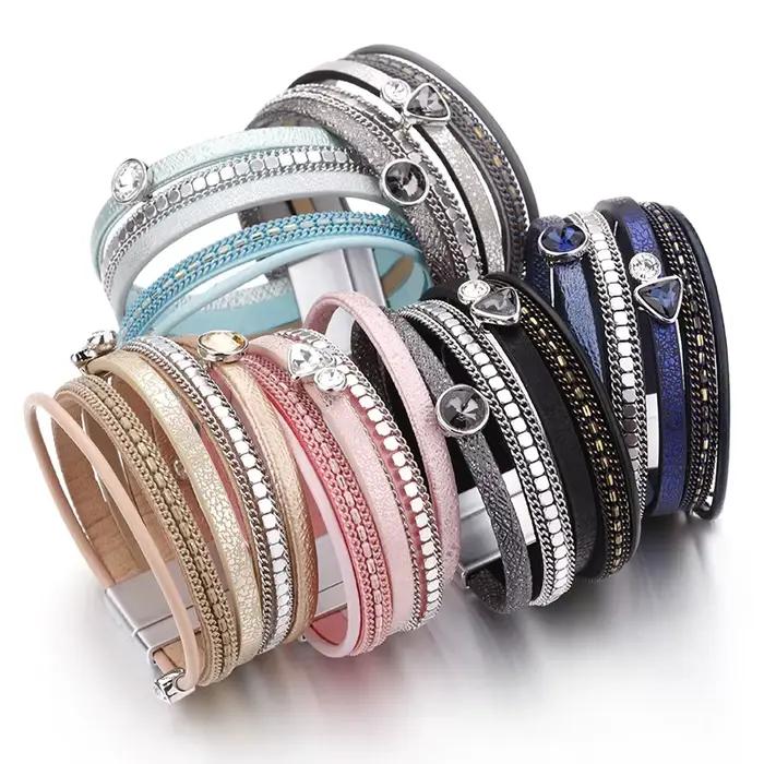 Bracelet en cuir cristal multicouche bohème personnalisable pour femmes occasions spéciales wrap bracelet ajustable tension diverse styles