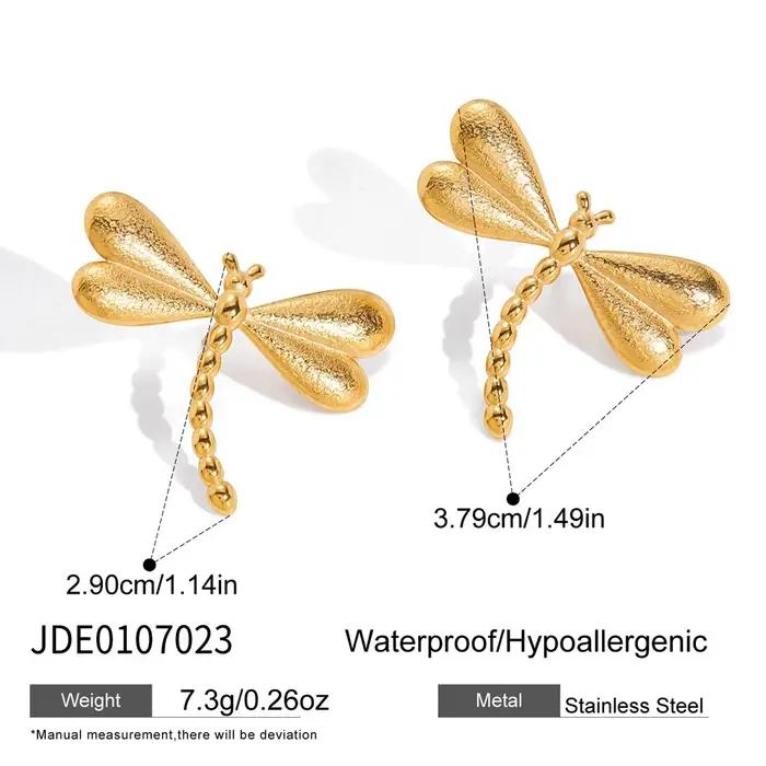 Uworld – boucles d'oreilles libellule classiques en acier inoxydable plaqué or 18 carats, bijoux imp