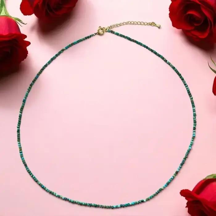 Collier Turquoise naturel 2mm rond pendentif artisanal chaîne en os de luxe cadeau pour femme occasions spéciales