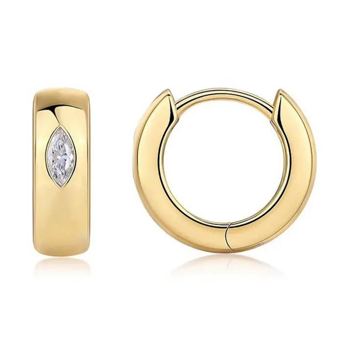 Vinregem-Boucles d'oreilles créoles en argent regardé 2.5 plaqué or 18 carats