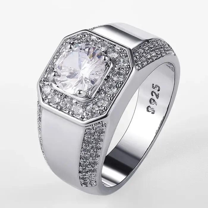 Luxe 925 en argent Sterling hommes AAA cristal Zircon pierre bague de mariage brillant Noble fiançai