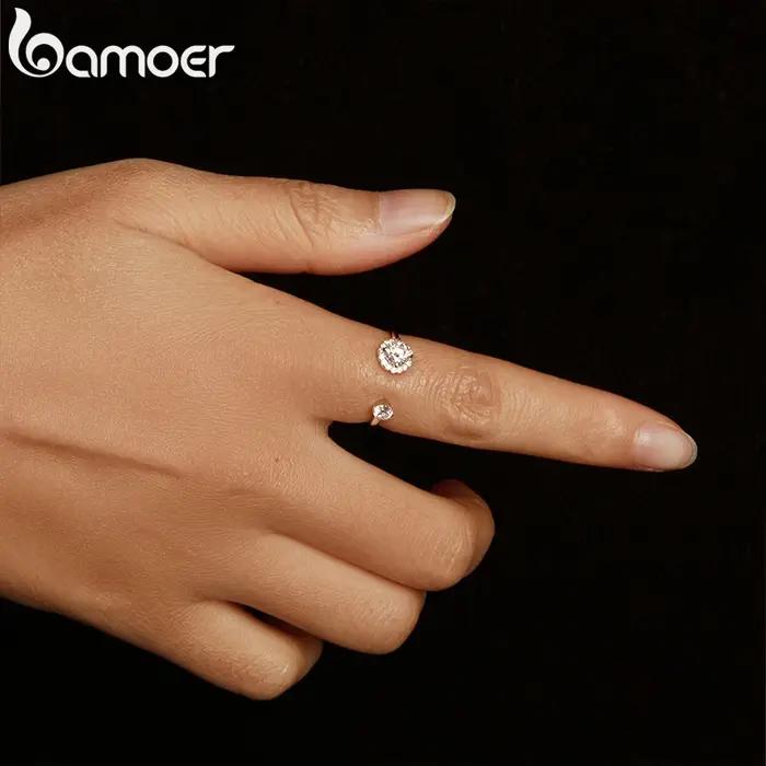 BAMOER Moissanite Plaqué Or Blanc Bague Ajustable En Argent Sterling 925
