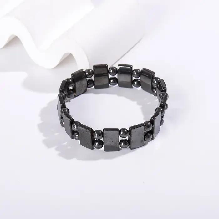 Bracelet en hématite pour hommes et femmes, perles rondes extensibles, en pierre, bijoux unisexes, c